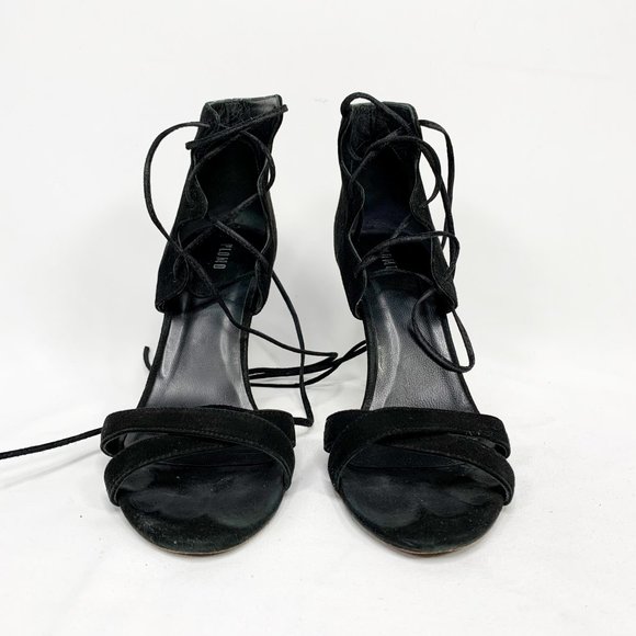 PLOMO Black Suede Ally Heeled Sandals - Picture 3 of 7